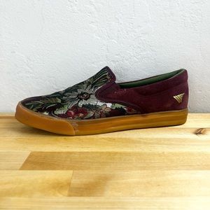 Gola Burgundy Brocade Floral Slip On Shoes Sneakers Women's Size 9